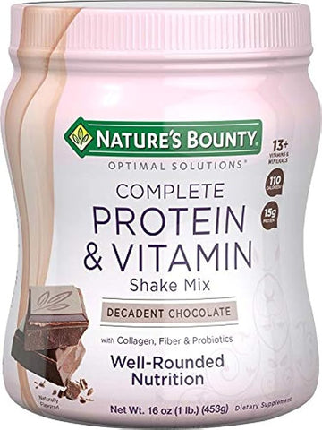 Complete Protein & Vitamin Shake Mix with Collagen & Fiber, Decadent Chocolate 16 Oz